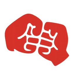 Ving-Tsun-Icon – direkte und ökonomische Bewegungen, rotes Symbol mit Faust und Pfeil