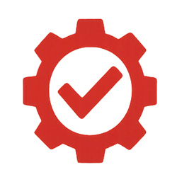 Ving-Tsun-Icon für Anpassungsfähigkeit – rotes Zahnrad mit Haken als Symbol für flexible Selbstverteidigung