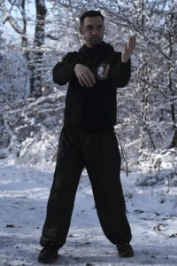 Sifu Niro – Ving-Tsun-Formtraining im Winter Sifu Niro Akbary übt Ving Tsun Form im verschneiten Wald